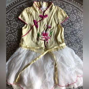 Chinese style tutu yellow white dress floral embroidered